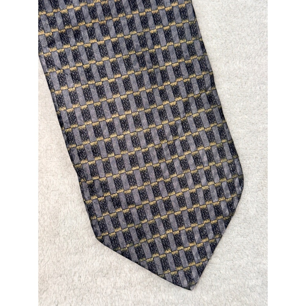 Pavone Italy Mens Silk Necktie‎ Grey Gold Geometric Woven Made in Italy Classic